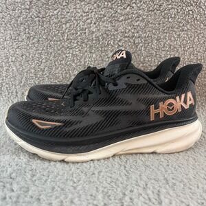 Hoka One Clifton 9‎ Womens 9.5B Black Rose Gold Running Comfort Walking Shoes